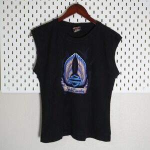 Harley Davidson Black Sleeveless Graphic Top 2X Wings Biker‎ Tee